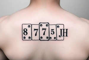 drei dominosteine mit den augen nummern 8 7 6 und beim letzten unten 6 und oben die Inizialen JH tattoo idea