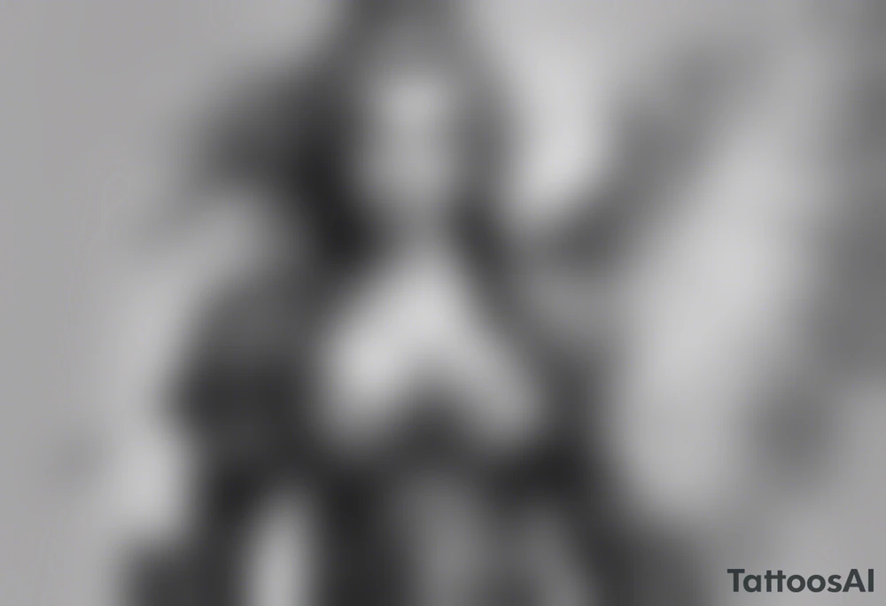 female warrior angel in black standing tattoo idea