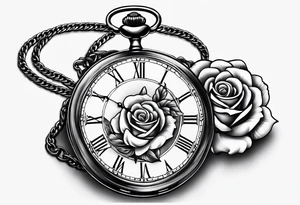 Pocket watch with chain and roses tattoo idea