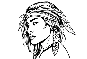 Female Native American wearing headband side pose tattoo idea