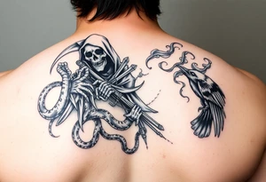 Mix grim reaper, snakes, crow and smoke tattoo idea