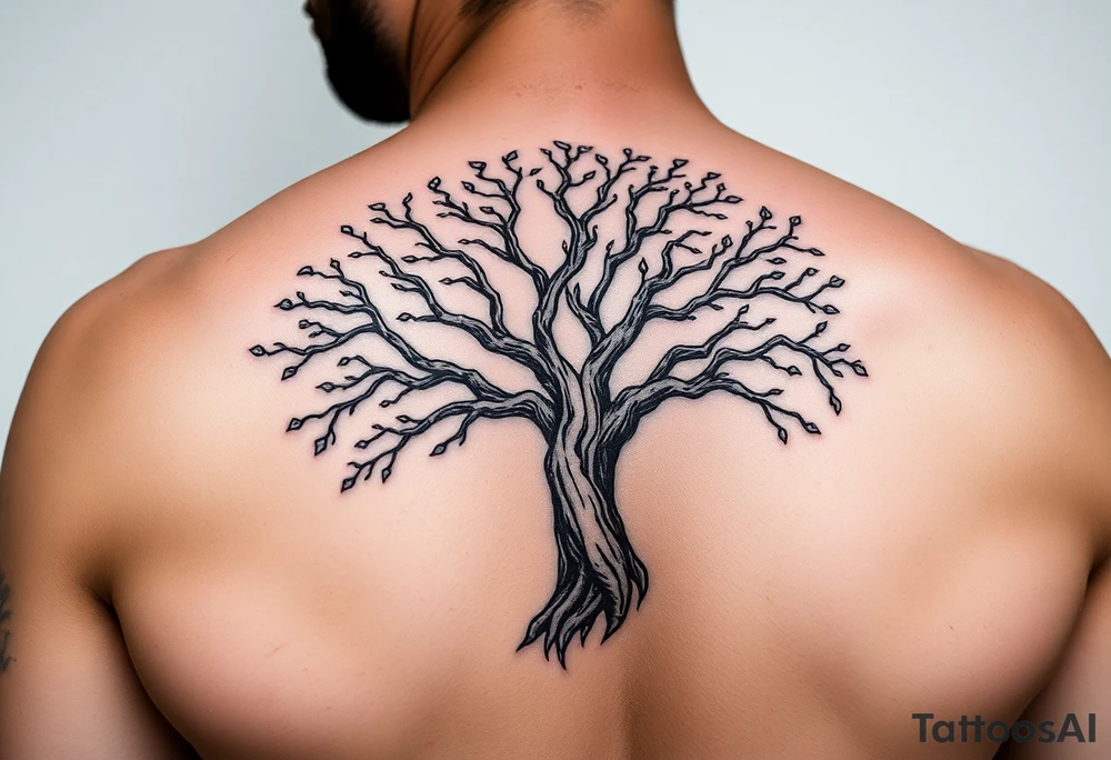 a semi realistic tree of life on sleeve tattoo idea