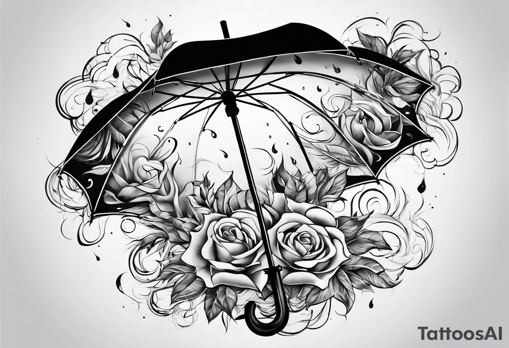 fire under an umbrella raininh tattoo idea