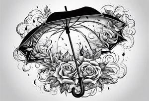 fire under an umbrella raininh tattoo idea