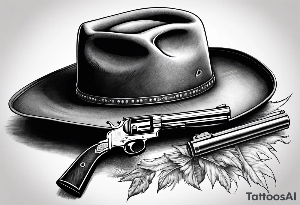 Cowboy hat with a .45 revolver and a rifle tattoo idea