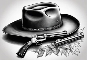 Cowboy hat with a .45 revolver and a rifle tattoo idea