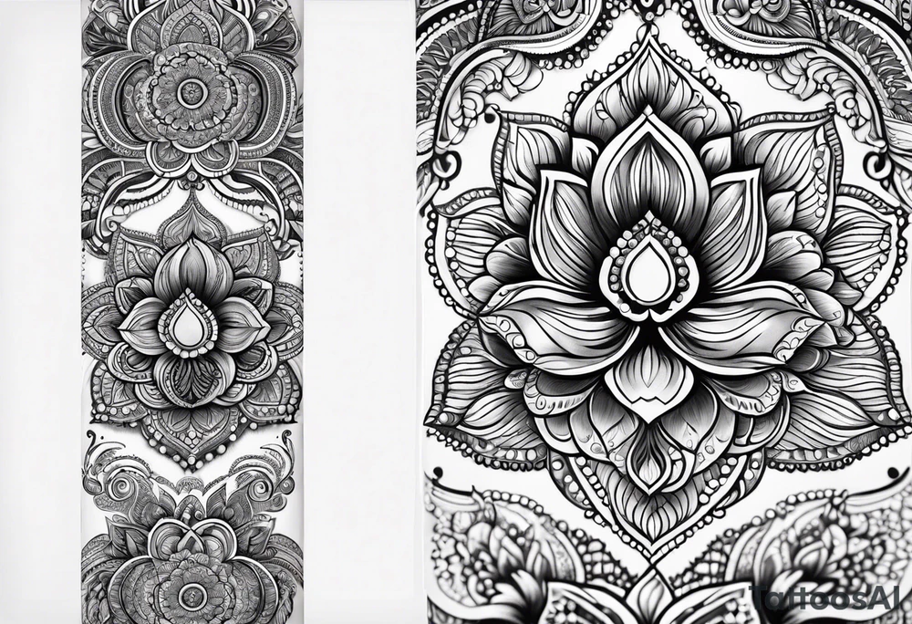 Full arm mandala henna female tattoo design with mushroom henna at shoulder tattoo idea