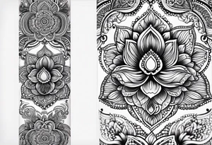 Full arm mandala henna female tattoo design with mushroom henna at shoulder tattoo idea