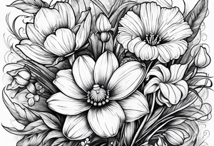 Daisy, Lilly of the valley, poppy, lily compass tattoo idea