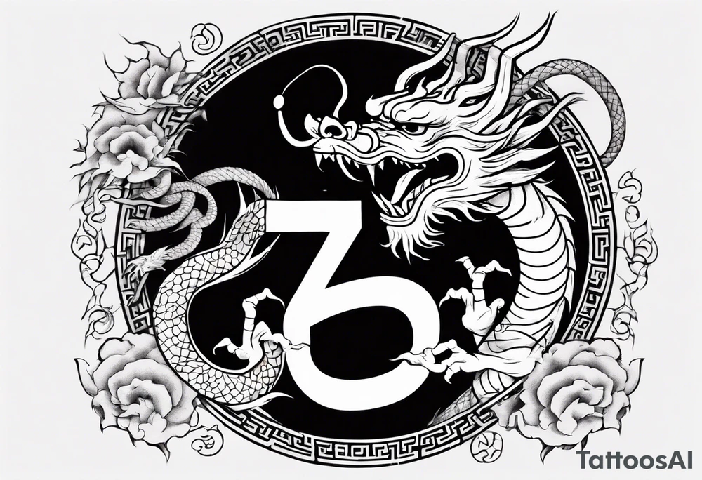 Number 24 with a Chinese dragon around it tattoo idea