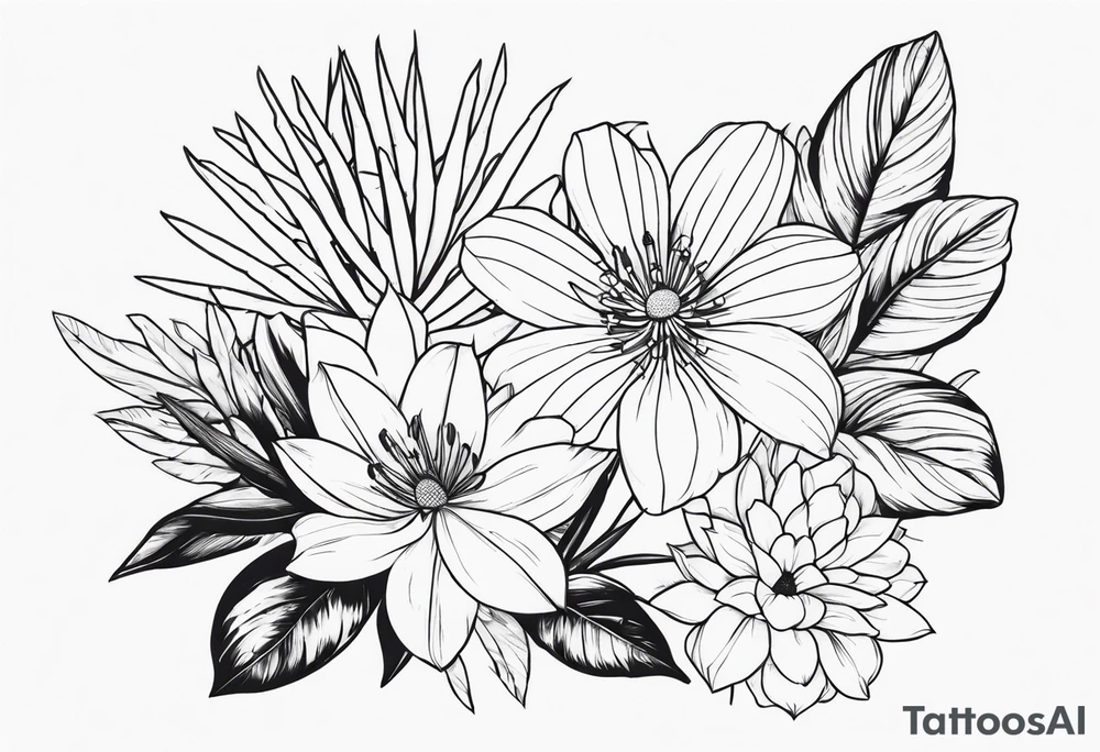 Jungle flowers tattoo idea
