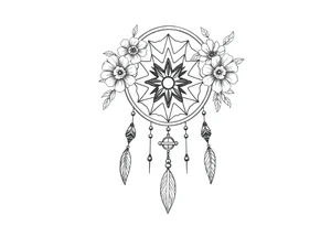 Boho dream catcher with compass and anchor Beautiful flowers and an ornamental chandelier like look tattoo idea