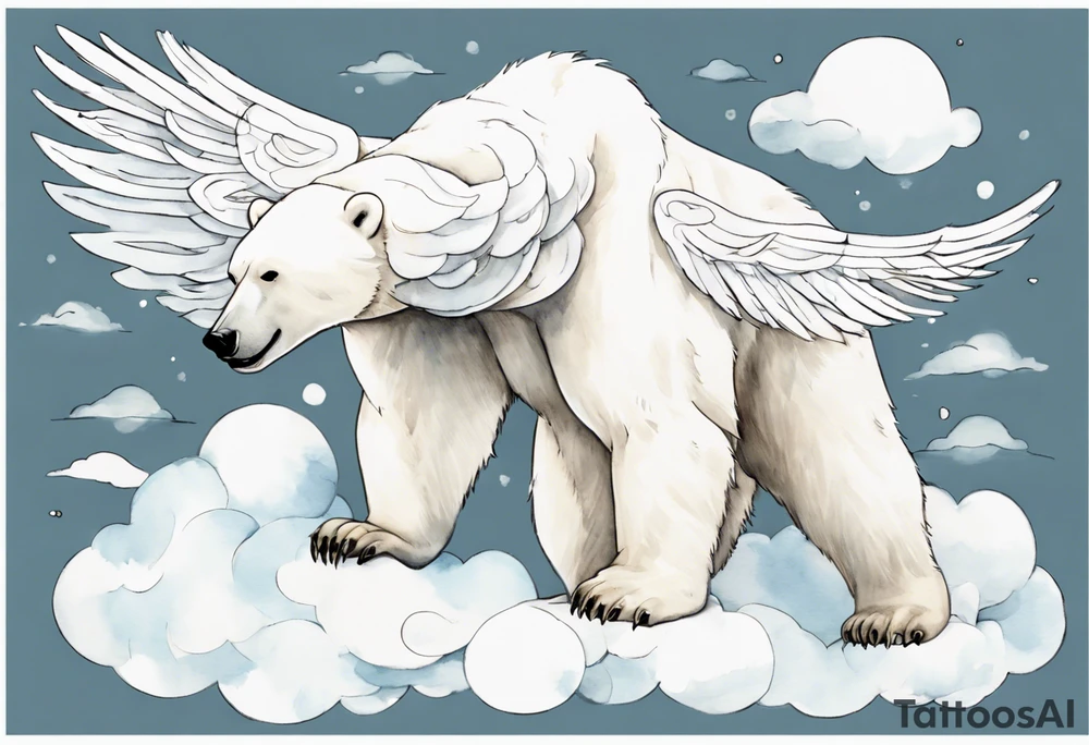 a polar bear with wings, standing on clouds, laughing tattoo idea a polar bear with wings, standing on clouds, laughing tattoo idea