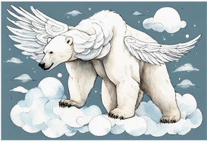 a polar bear with wings, standing on clouds, laughing tattoo idea