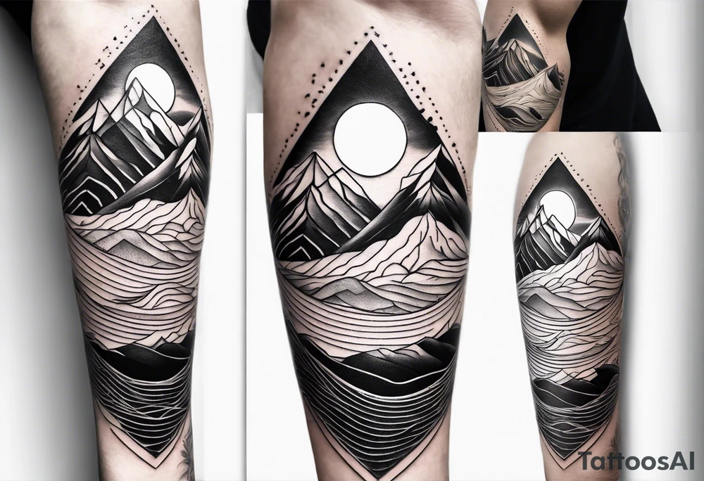 straight line - represents overcoming challenges & strength - mountains, waves with a little sunshine tattoo idea straight line - represents overcoming challenges & strength - mountains, waves with a little sunshine tattoo idea