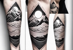 straight line -  represents overcoming challenges & strength - mountains, waves with a little sunshine tattoo idea