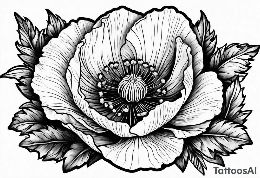 Powerful poppy plant growing out of sharp rock tattoo idea