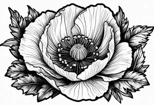 Powerful poppy plant growing out of sharp rock tattoo idea