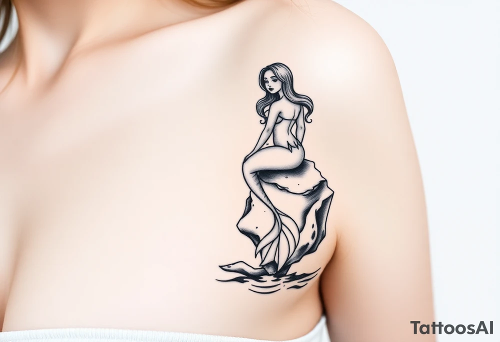 mermaid above water sitting on rock tattoo idea