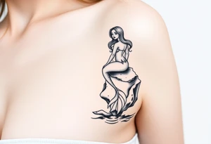 mermaid above water sitting on rock tattoo idea