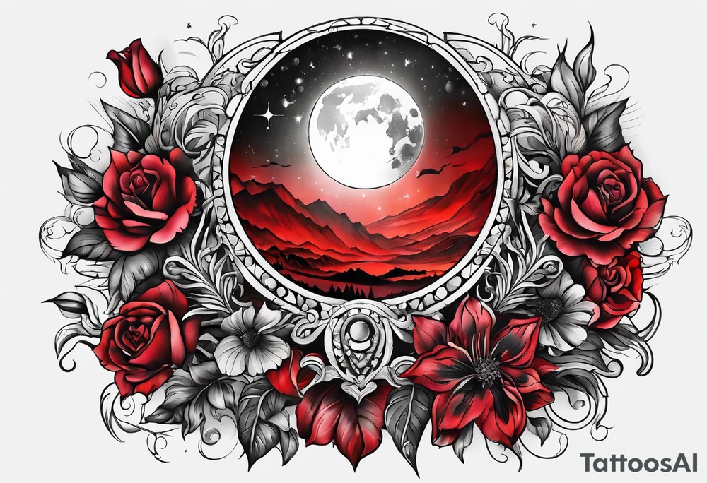 eclipse, vibrant colors (reds and blacks), end of world tattoo idea