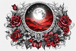 eclipse, vibrant colors (reds and blacks), end of world tattoo idea