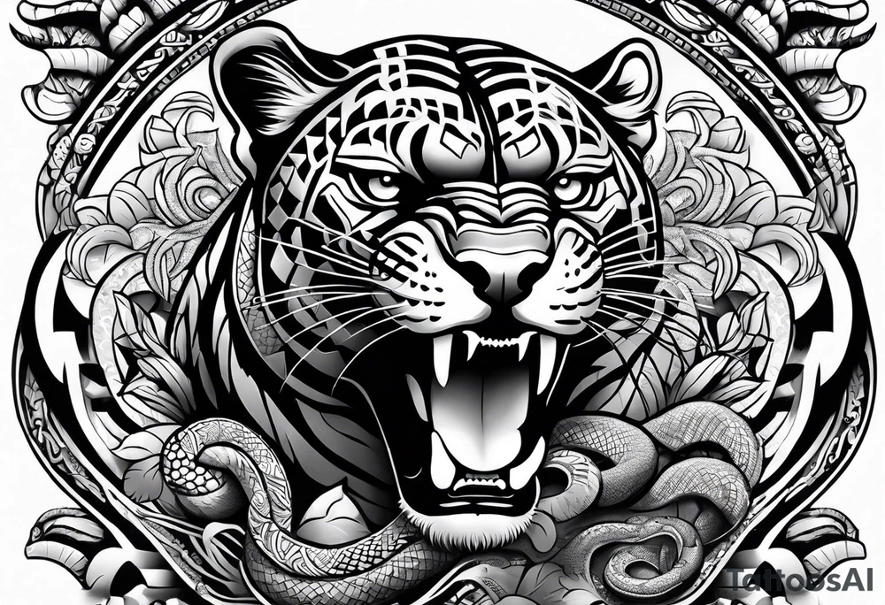 aztec black jaguar with snake tattoo idea