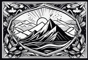 Mountains and ocean waves crashing diamond shape tattoo idea