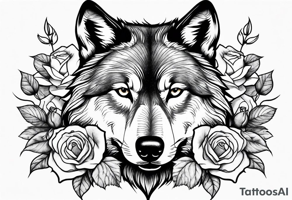 wolf with roses tattoo idea
