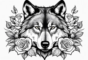 wolf with roses tattoo idea
