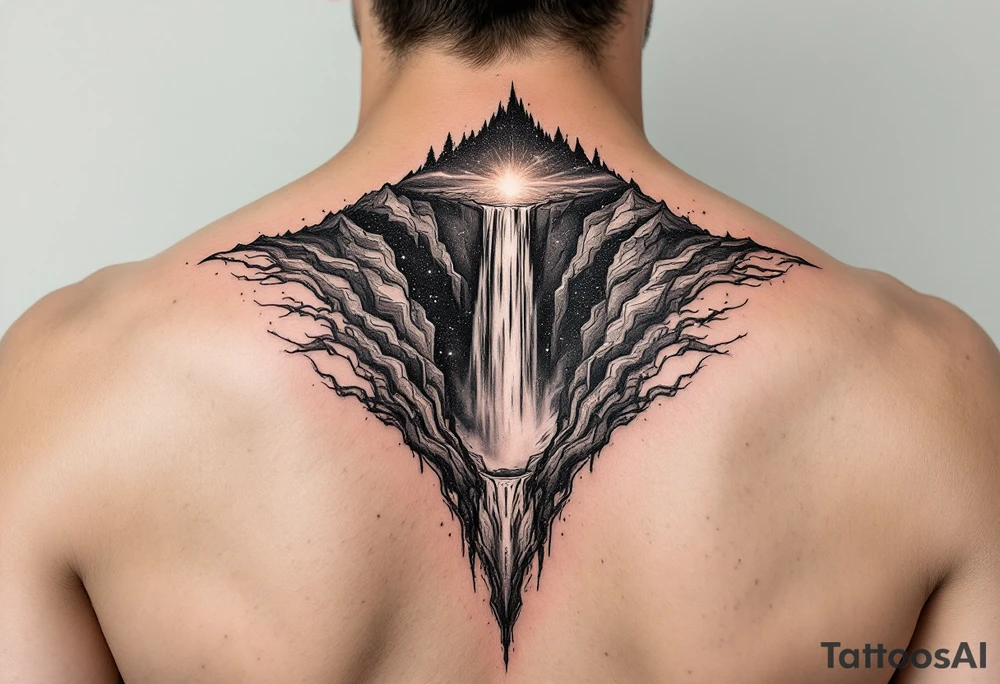 Black universe that forms into a waterfall tattoo idea