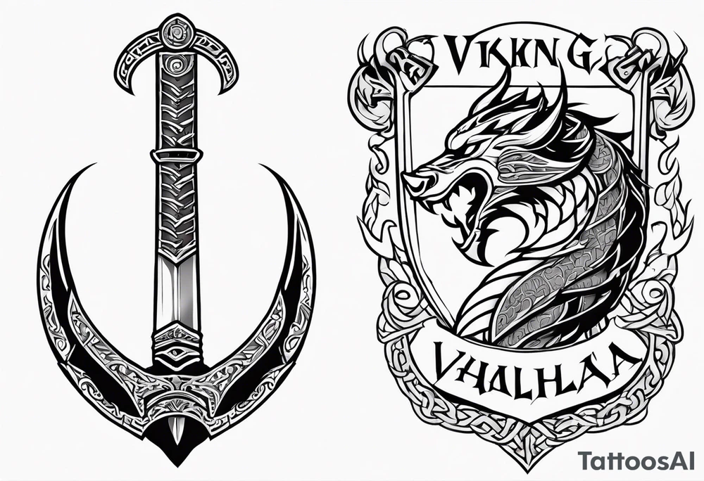 Viking sword Valhalla dragon shield tattoo idea