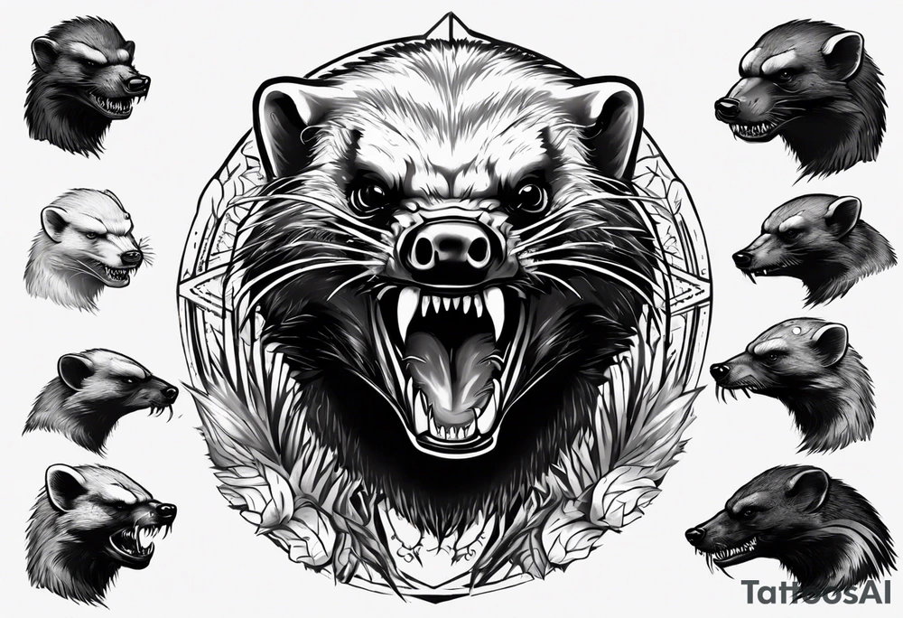 Angry, snarling, detailed honey badger facing in front tattoo idea Angry, snarling, detailed honey badger facing in front tattoo idea