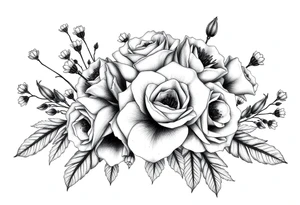 vintage bouquet of wild roses and meadow flowers with morning dew tattoo idea