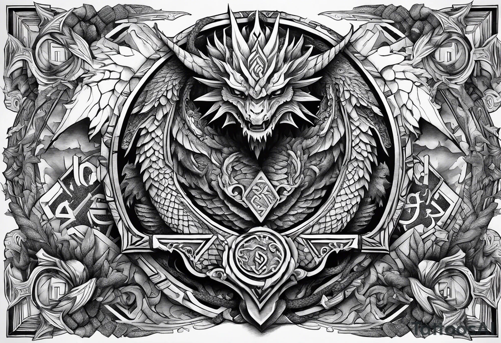 Valhalla sword shield  axe  dragon dragon
Valknut  ruins tattoo idea