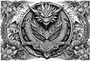 Valhalla sword shield  axe  dragon dragon
Valknut  ruins tattoo idea