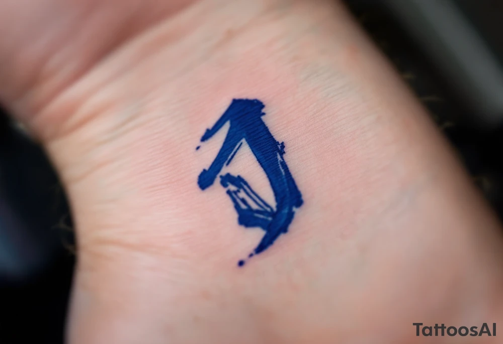 Brushstroke-style "J" in deep indigo, resembling Japanese ink calligraphy. tattoo idea