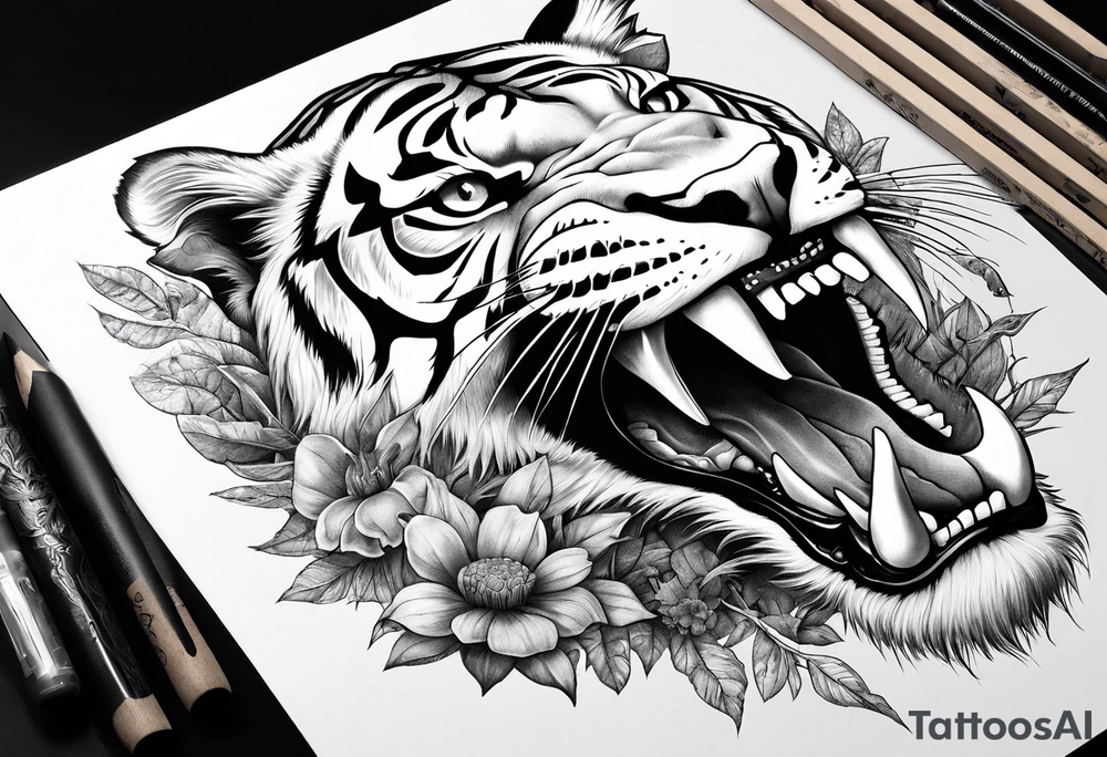 Saber-toothed tiger skull with fungi tattoo idea