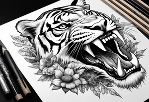 Saber-toothed tiger skull with fungi tattoo idea