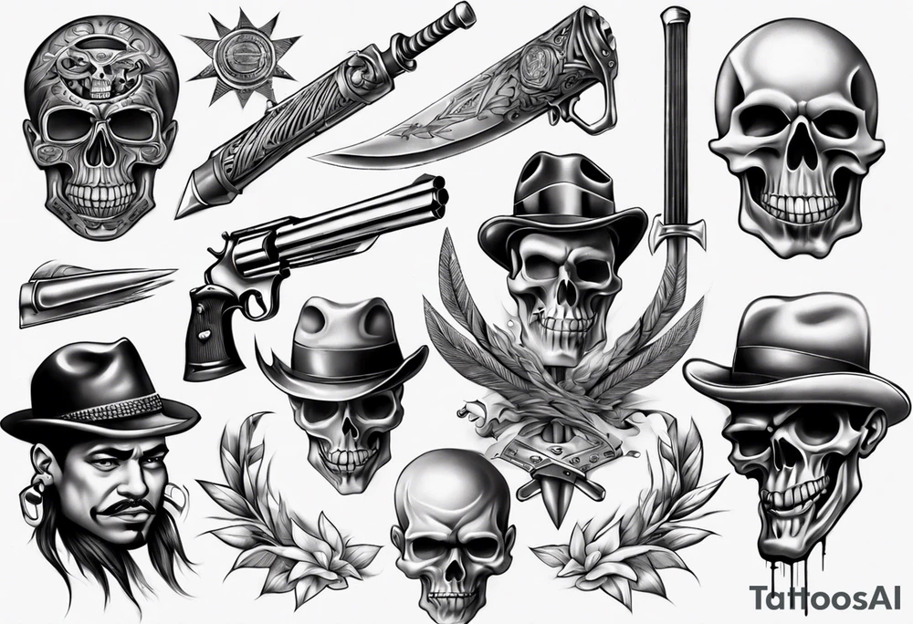 photorealistic chicano
weapons and gangsters tattoo idea