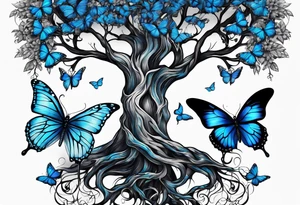 Tree of life with blue monarch butterflies tattoo idea