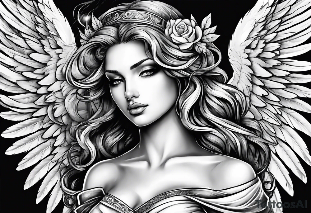 Angel with big boobs tattoo idea