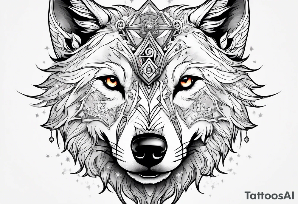 Constellation, animal alien wolf, snowflake tattoo idea