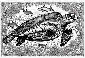 sea turtle and whale Hawaii paisley tattoo idea