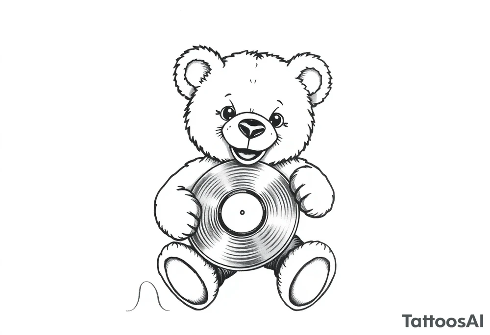 minimalist teddy bear smiling and holding a vinyl record tattoo idea minimalist teddy bear smiling and holding a vinyl record tattoo idea