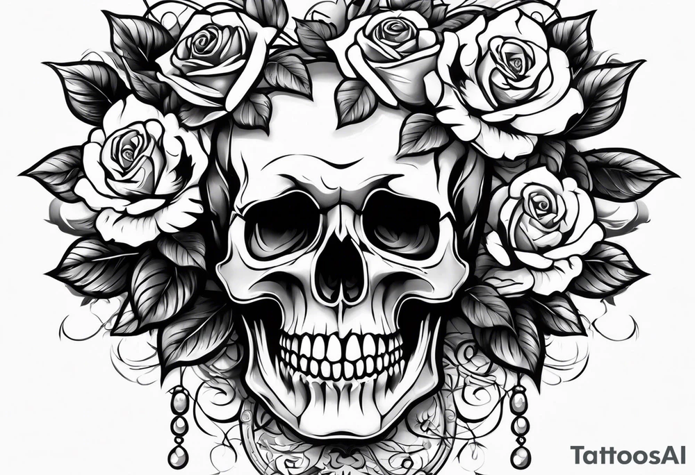 Skull rose santanic pagan realistic tattoo idea