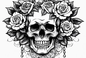 Skull rose santanic pagan realistic tattoo idea