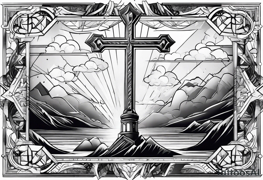 Lightning coming from cross tattoo idea