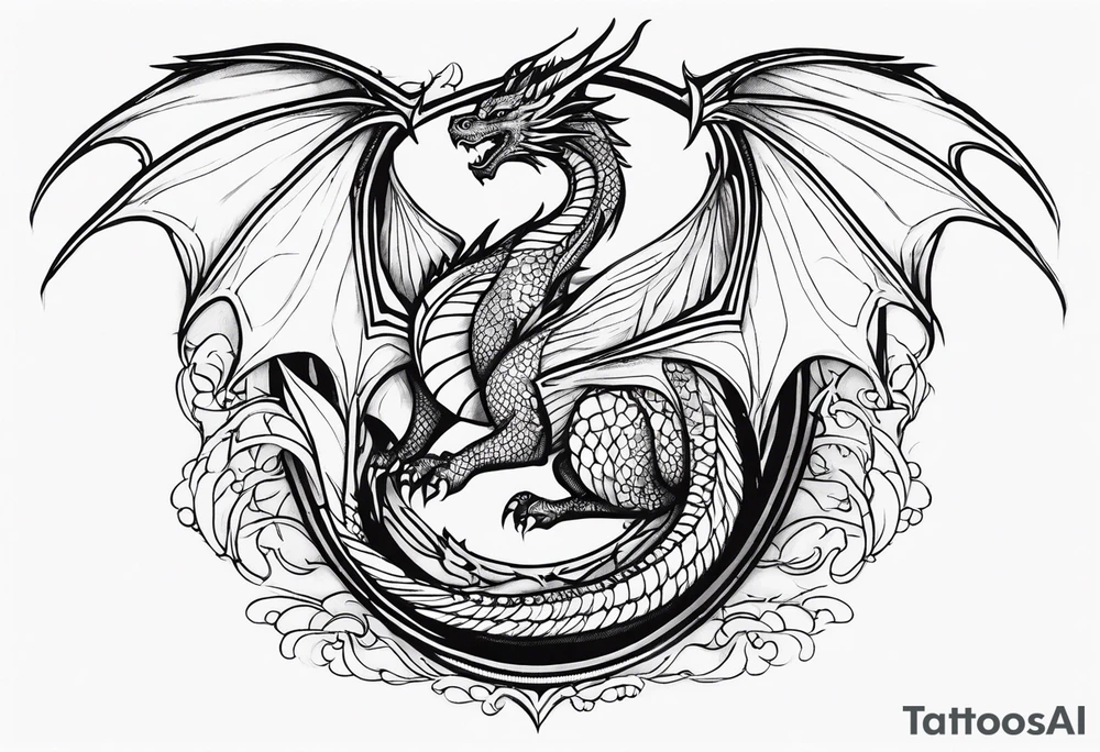 Mother dragon wings spread protecting her 3 young dragons tattoo idea