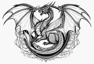 Mother dragon wings spread protecting her 3 young dragons tattoo idea